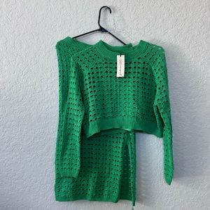 NWT - Freshman 1966 Crop Knit Top and Skirt Set - Med - Green